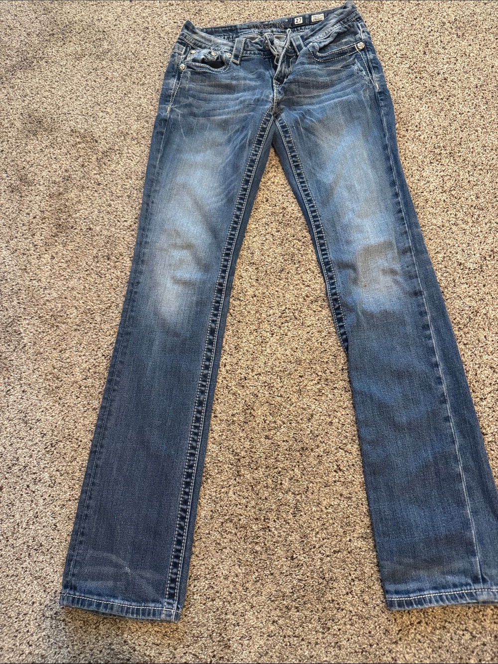 Miss Me Women’s Blue Straight Leg Jeans - Faded Indigo size 27